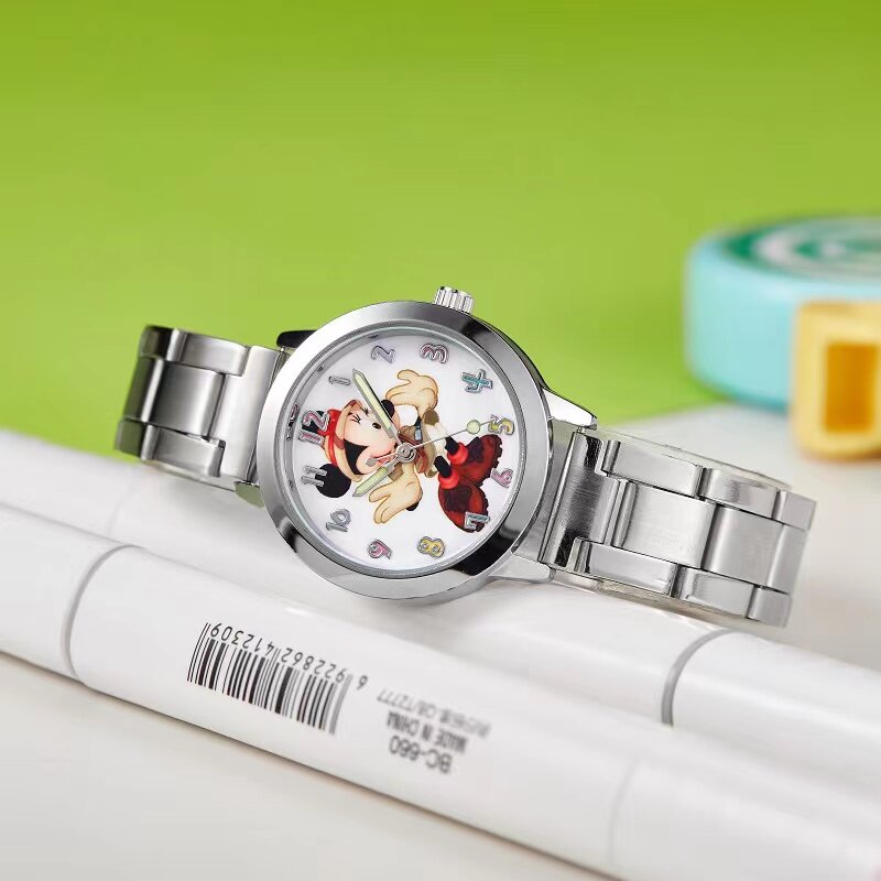 Disney-relojes de cuarzo con dibujos animados para niños, niñas, niños y adolescentes, reloj de pulsera con número colorido, Mickey, Minnie, adultos, clásico