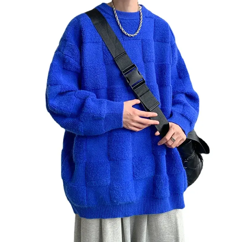 Suéter informal de moda popular para hombres y mujeres, toalla bordada a cuadros, diseño callejero americano de gran tamaño, parejas, 2023