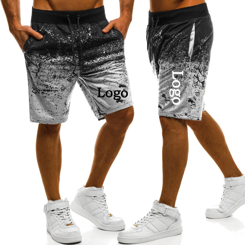 Custom Logo Men Casual Shorts Clothes Fashion Printed Joggers Short Sweatpants Drawstring Slim Workout Shorts Plus Size