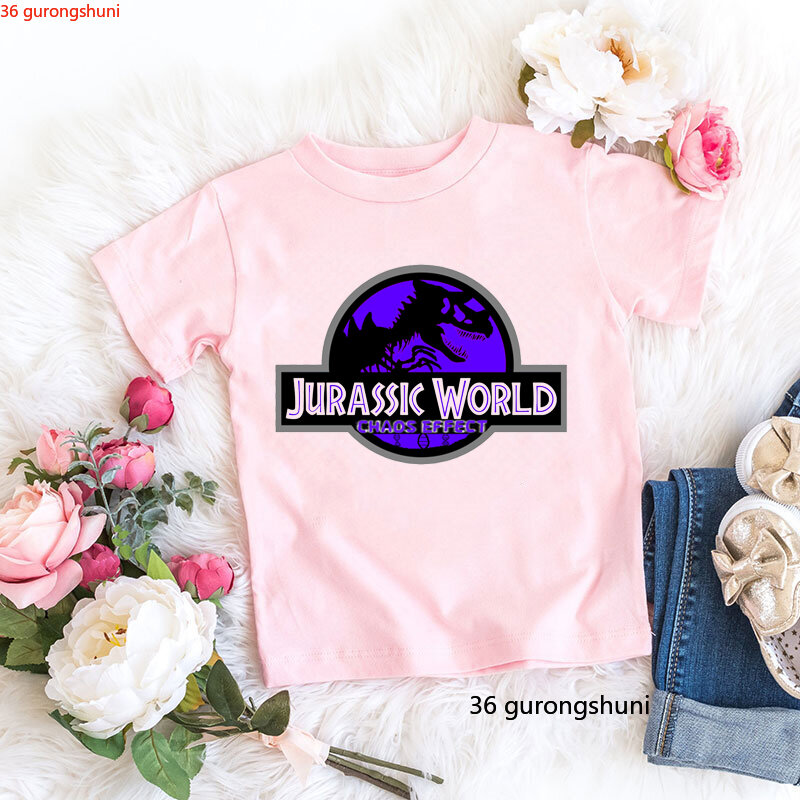 Camiseta con estampado gráfico de dinosaurio de Mundo Jurásico para niños, ropa Harajuku de manga corta, 2024