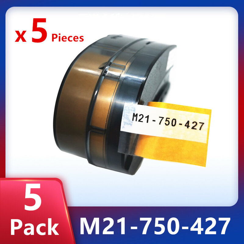 5 Pack Self Lam taśma z etykietami winylowymi ładowania M21 750 427 czarny na białym kasety wstążka do etykieciarki, ręczna drukarka etykiet