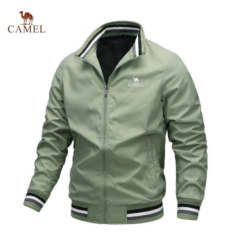 Men's zipper embroidered camel jacket, high-quality assault jacket for business, leisure, outdoor sports, and seasonal use