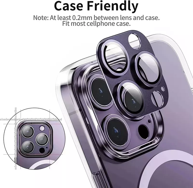 Metal Camera Protector For iPhone 14pro / 14 Pro Max Lens Glass Cap Full Cover Protective Case