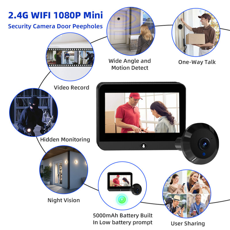 2.4G WiFi Mini kamera bezpieczeństwa Tuya Smart 1080P Radar mikrofalowy Peepholes cyfrowy wizjer do drzwi bezprzewodowy dzwonek do drzwi dla domu