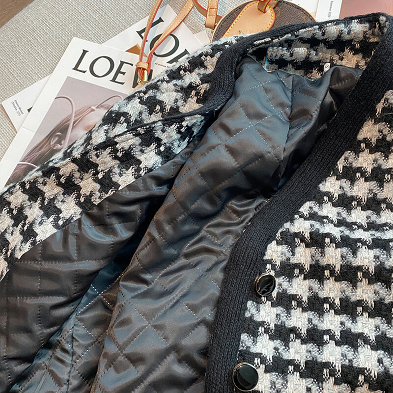 Женское офисное винтажное пальто в стиле «гусиные лапки», коллекция осень-зима 2023, Корейская твидовая куртка из смеси шерсти, однобортная Свободная верхняя одежда