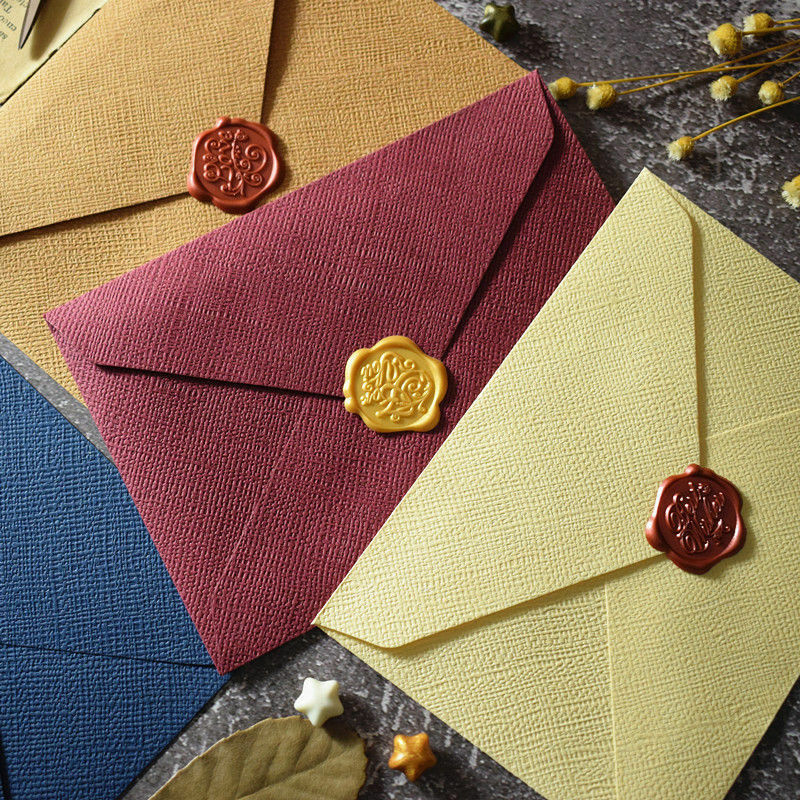 10pcs Vintage ins style, simple sense, western hemp weave special paper, pure color, large and thick envelope envelope packaging