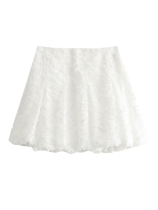 Women White Jacquard Mini Skirts Summer High Waist Elegant Sexy Skirt