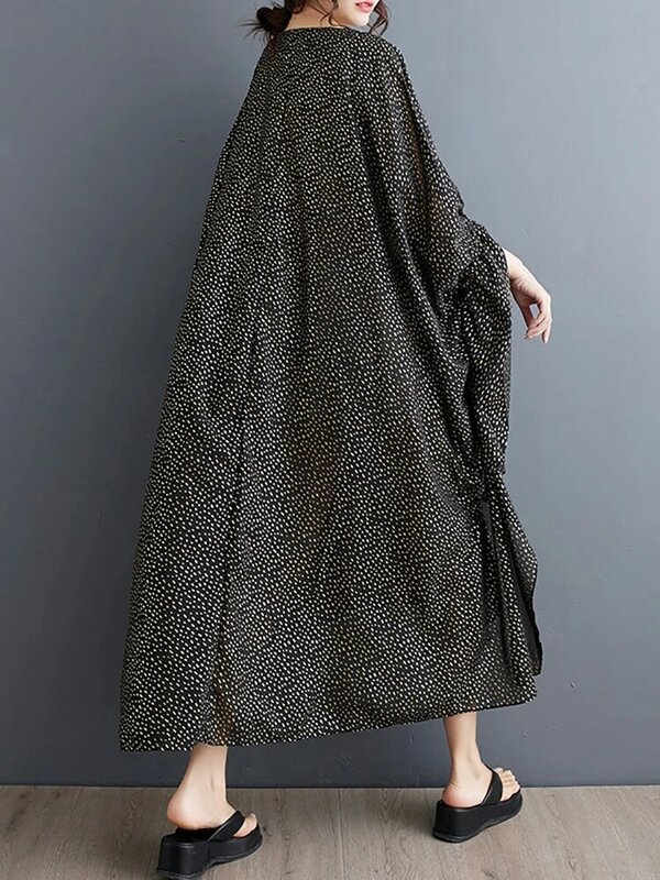 XITAO 웨이브 포인트 폴드 배트윙 슬리브 드레스, 비대칭 O넥 패치워크, 느슨한 패션 풀오버 원피스, 2024 여름 신상, ZY8677