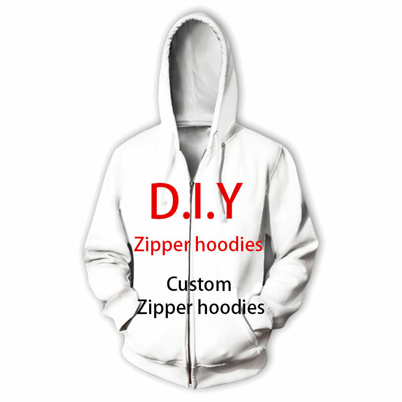 DIY Custom Design Your Own Pictures 3D Print Casual Zipper Hoodies Zip Up Hooded Sweatshirts Harajuku Hip Hop Sweatshirts