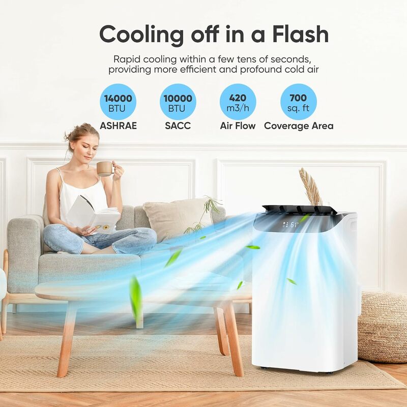 14000 BTU Portable Air Conditioners, 3-IN-1 Cooling Portable AC Unit LED Display w/Fan & Dehumidifier Function ,Living Room