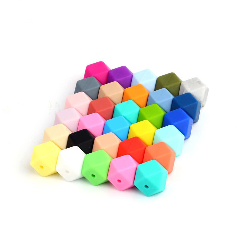 14mm 20pc/lot Baby Silicone Polygon Teething Loose Bead for Pacifier Chain  Necklace Accessories Teether Safe Oral Care BPA Free