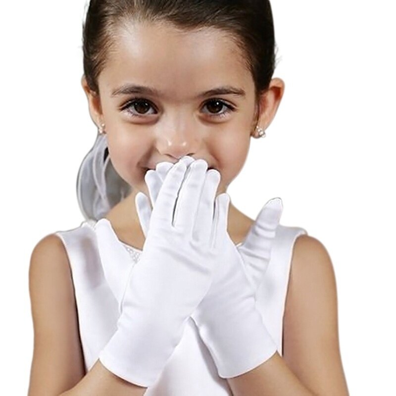 Kids Handschoenen Witte Korte Satijnen Voelen Jongen Hold Bloem Meisje