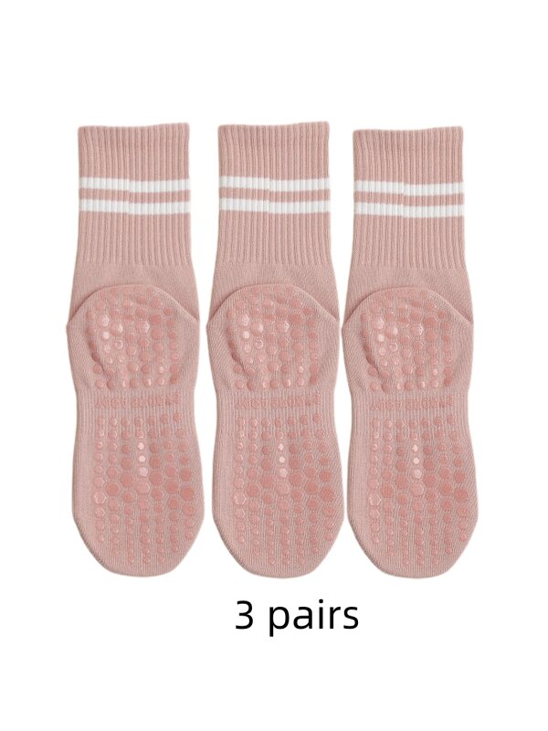 Носки для йоги 3 пары, носки средней длины, носки из чистого хлопка, Нескользящие силиконовые носки для фитнеса, пилатеса, женские спортивные носки оптом