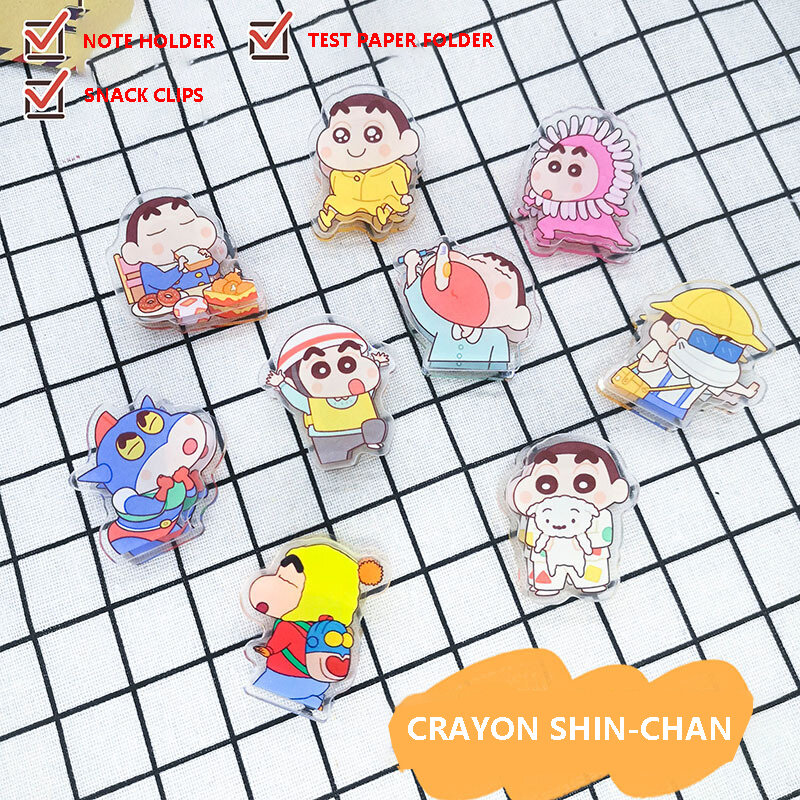 Crayon Shin-Chan Pp Clip para crianças, Anime Series Acrílico Note Clip, Student Test Paper Clip, Brinquedo dos desenhos animados, Atacado, Snack Clip para crianças