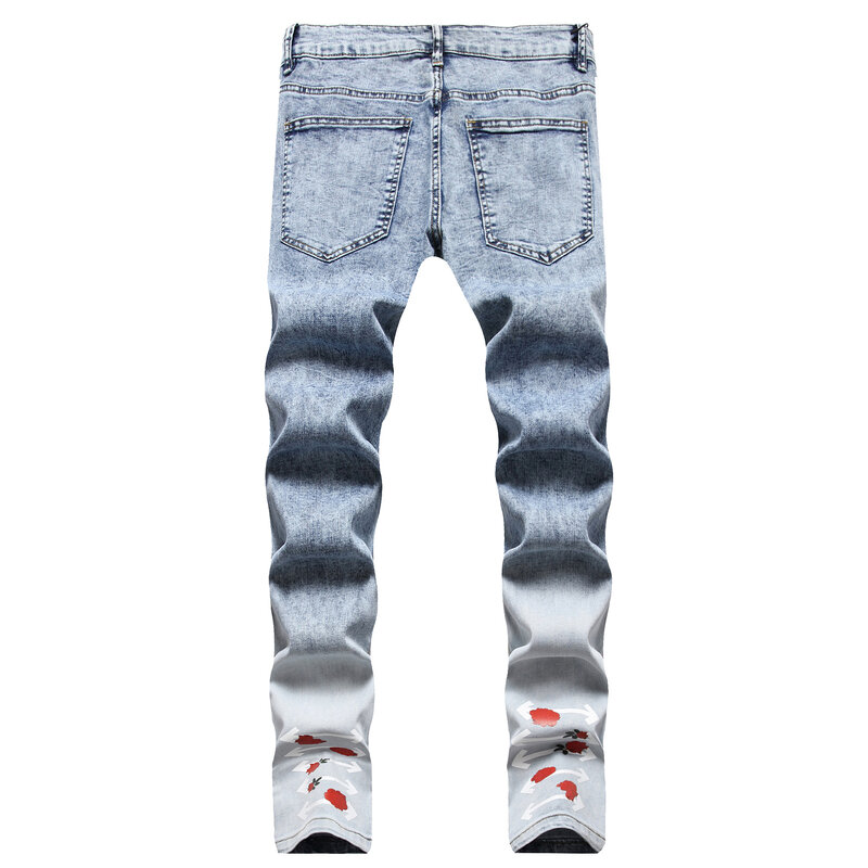 West Coast-Jeans slim stretch Hip Hop, imprimé numérique peint à la main, Street Hip Hop