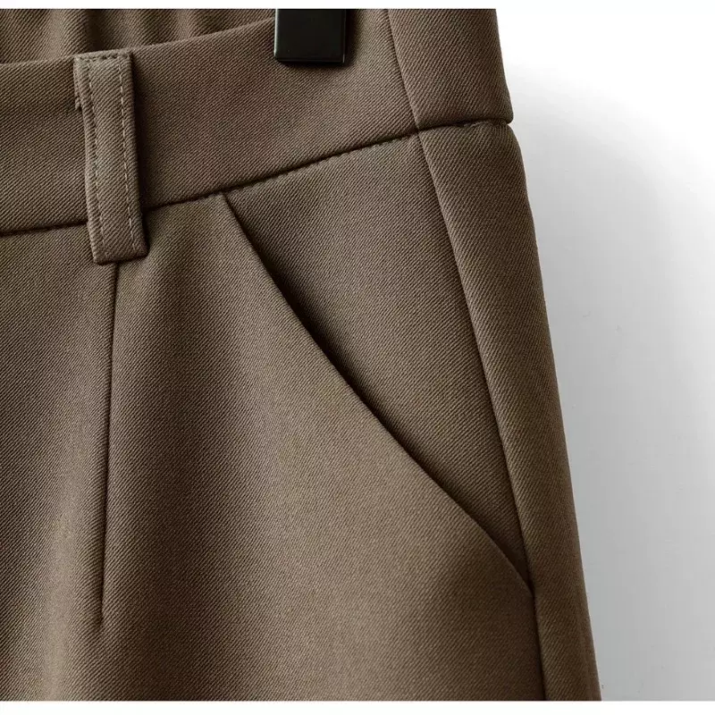 Винтажные классические Костюмные брюки Deeptown, женские черные элегантные деловые прямые брюки, коричневые свободные брюки в Корейском стиле Палаццо