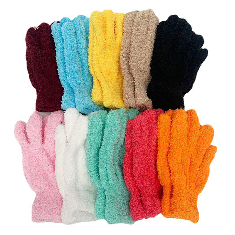 Зимние теплые перчатки для женщин, карамельные цвета, коралловые бархатные перчатки, варежки с закрытыми пальцами, утолщенные уличные эластичные лыжные перчатки, подарок