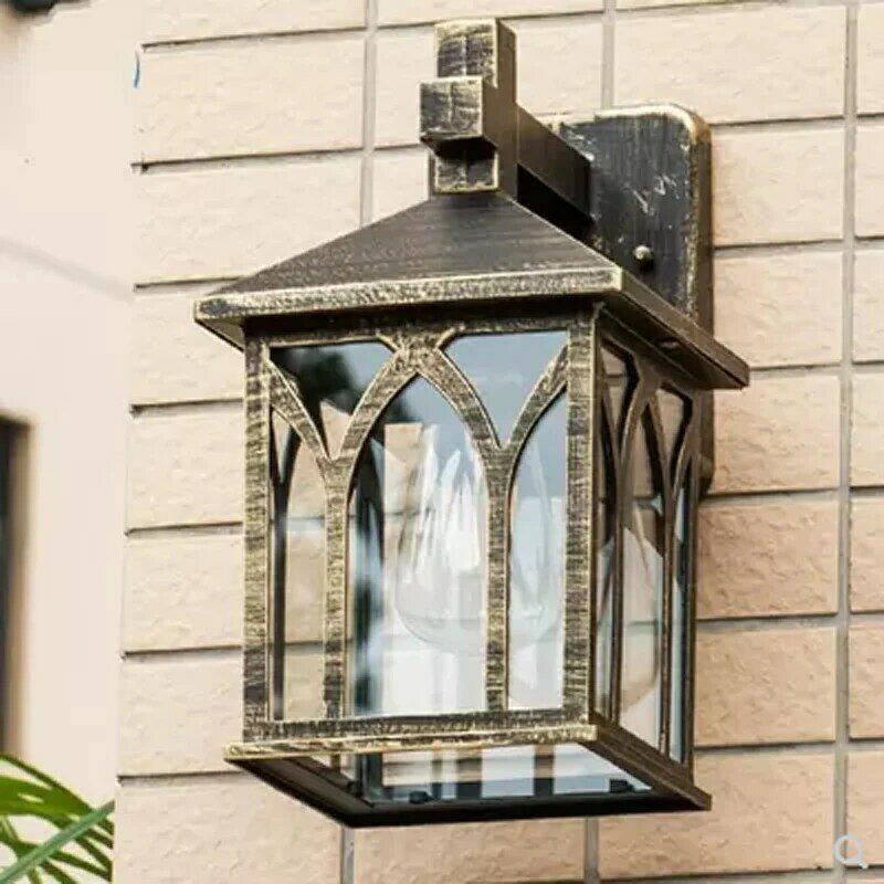 Europejska lampa prosty na ścianę przezroczysta szklana wodoodporna ogrodowa drzwi ze stopu aluminium E27 oświetlenie Retro oprawa kinkiet