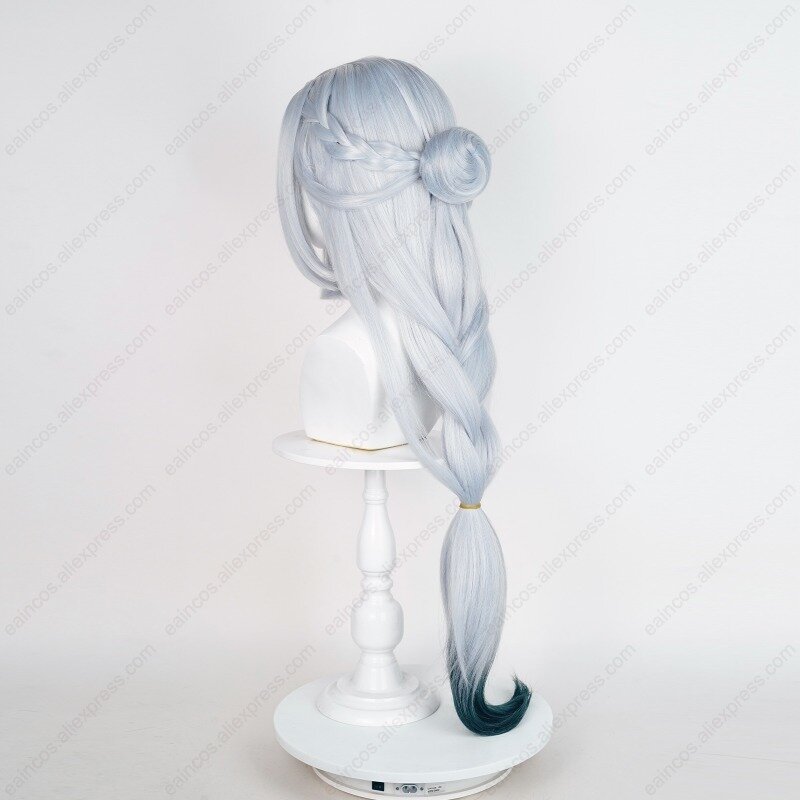 New Skin Lantern Rite Shenhe Cosplay Wig 100cm Long Braid Silver Blue Gradient Wigs Heat Resistant Synthetic Hair Halloween
