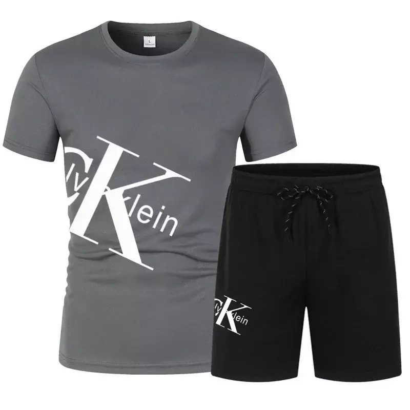 Camiseta de manga curta masculina com moletom, terno casual esportivo de corrida, moda verão, 2 peças, 2024