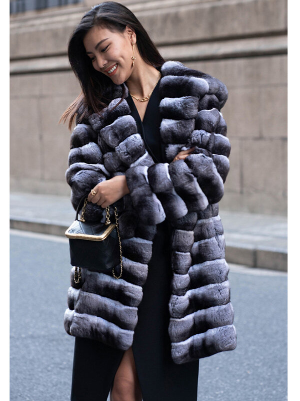 Hooded Fur Coat Women Winter Thick Warm Parka Jacket Faux Mink Fur Overcoat Mid-Length Thick Warm Luxury Fur Cardigan Outerwears