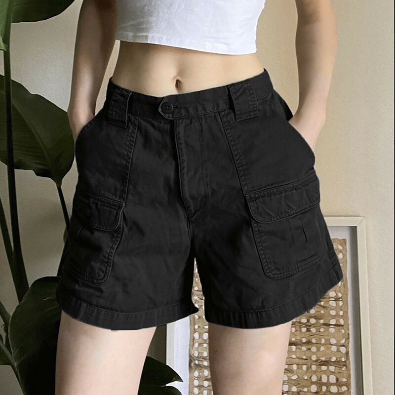 Zomer Vintage Pocket Patchwork Cargo Jean Shorts Vrouwen Lage Taille Y 2K Harajuku Denim Korte Streetwear Effen Bodycon Short Femme