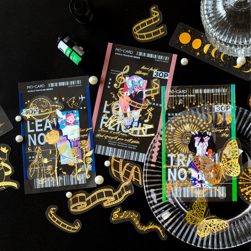 45 Buah Stiker Bronzing Set Stiker Bunga Bintang Bulan Emas Foil Stiker Hewan Peliharaan Antik Dekoratif untuk Kartu Kerajinan Buku Harian Buku Tempel