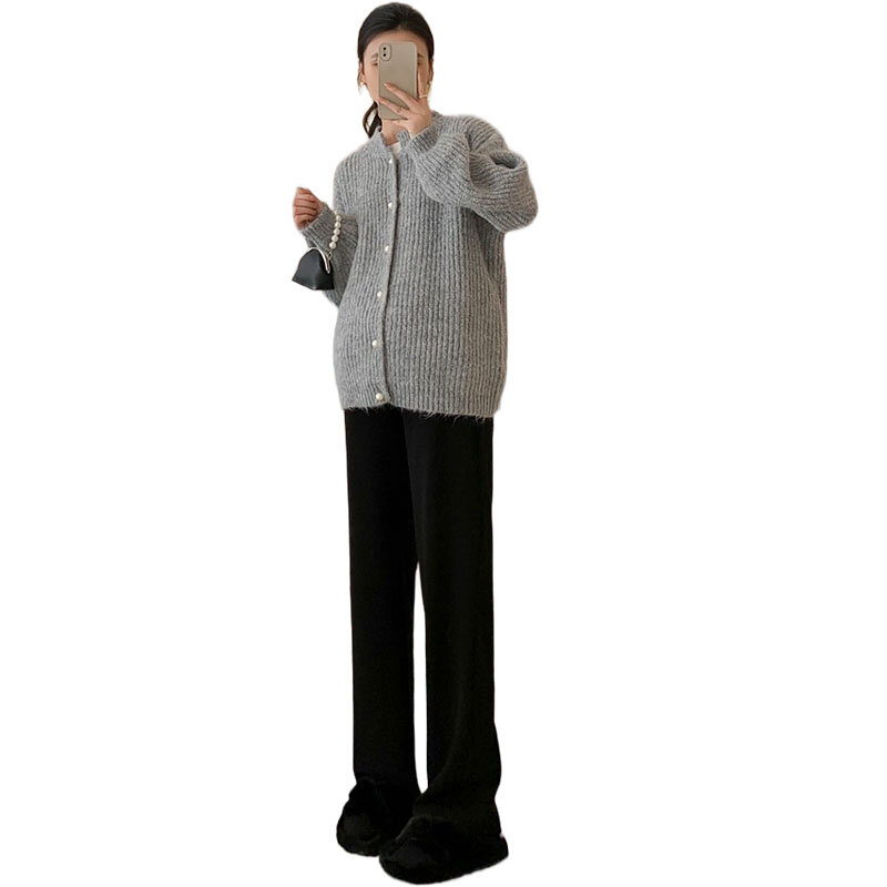 妊婦用ウールカーディガンニットルーズコート、単色長袖、プラスサイズ、マタニティジャケット、高品質