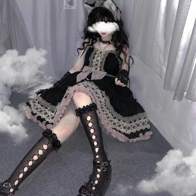 Lolita Harajuku Blackberry Cake Gothic, Cool Sweet Lolita, Japanese Dark, Kawaii Party fur s, 03Hot Girl