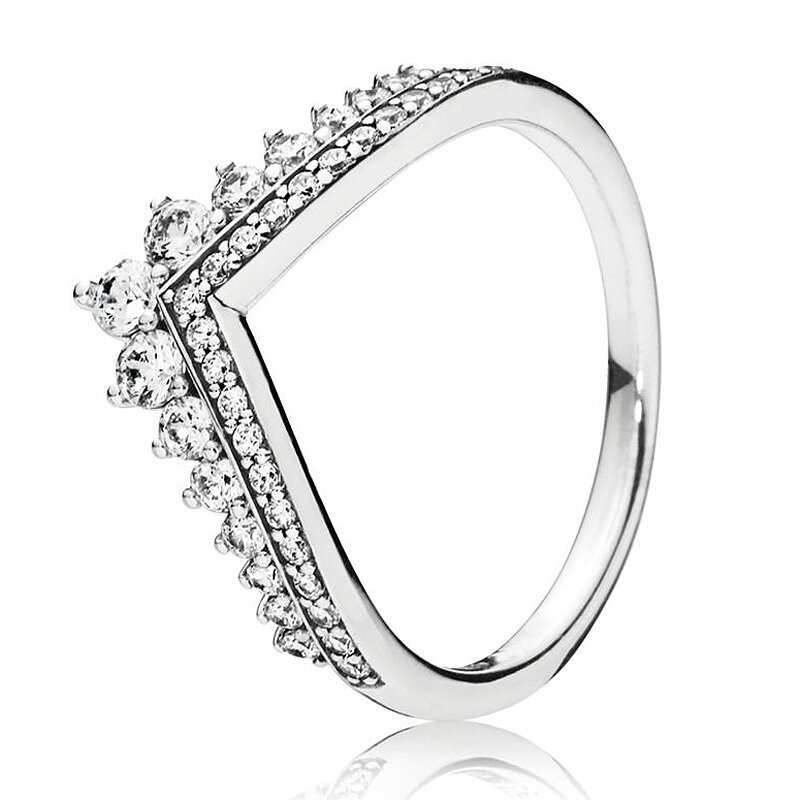Cincin perak Sterling 925 Pave tanda tangan lingkaran hati Halo putri cincin busur Wishbone untuk hadiah wanita perhiasan Fashion