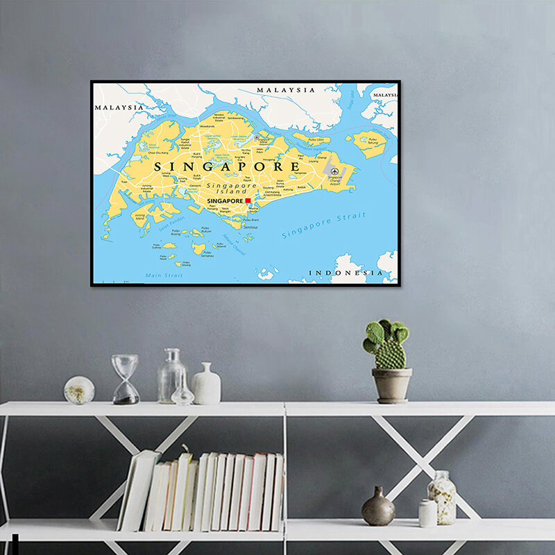 Póster de pared con mapa de Singapur para decoración del hogar, póster sin marco, cuadro artístico, lienzo, 84x59cm