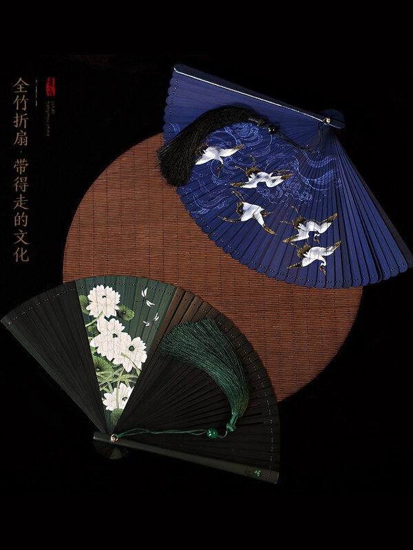 Xiangyun ruihe estilo chinês clássico fã de bambu completo estilo japonês hanfu arcaico folding fã feminino retro oco para fora