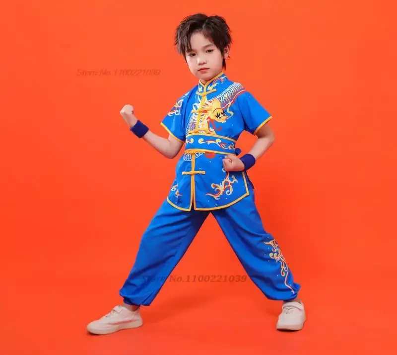 2024 nese ldren Tai Wushu odzież sztuk walki strój Kung Fu mundur skrzydełko Chun Shaolin nadruk ze smokiem zestaw Vintage Kungfu