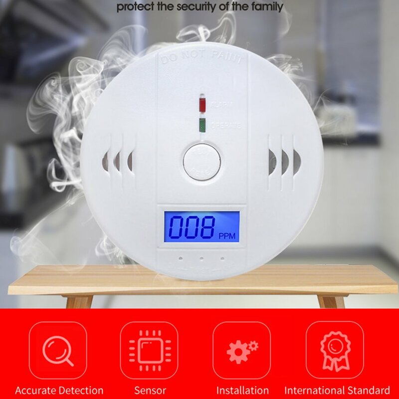 Nowy 85dB CO2 czujnik bezprzewodowy miernik tlenek węgla zatrucia dymu gazu czujnik detektora Alarm ostrzegawczy wskaźnik LCD