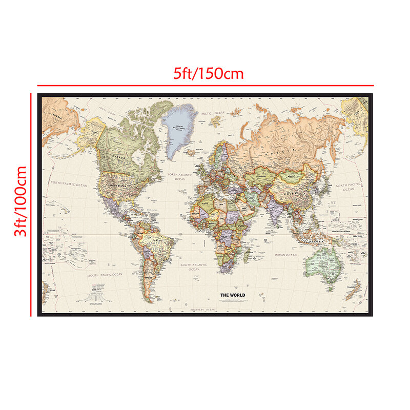150*100cm The World Map Retro Non-woven Canvas Painting Wall Art Poster Classroom Decor Office School Supplies