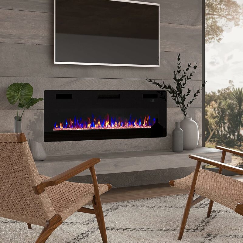 Bossin-超薄型サイレントリニア電気暖炉、埋め込み式壁掛け暖炉、2x4および2x6スタッドに適合、60インチ