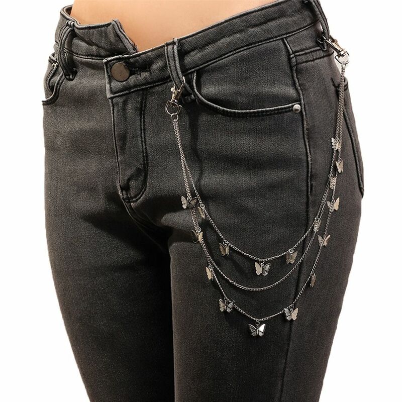 Cinturón de cintura multicapa para hombres, cadena de cintura de hip hop de calle, cinturones de mariposa, cadena de pantalones