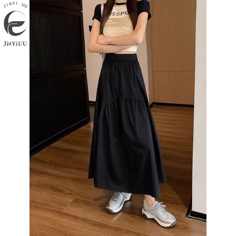 Media falda ajustada de Color liso para mujer, moda coreana, pequeña y Popular, cintura elástica, Sk, primavera y verano, 2024