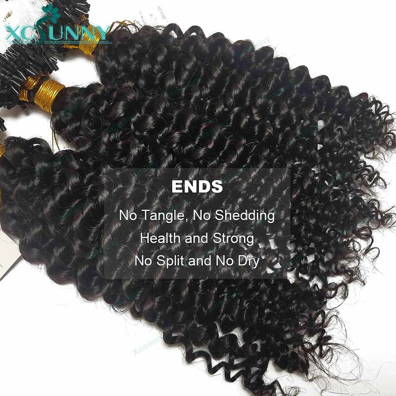 Extensões do cabelo encaracolado de Microlink para mulheres negras, birmanês afrouxam, micro laço do anel, cabelo humano, Xcsunny