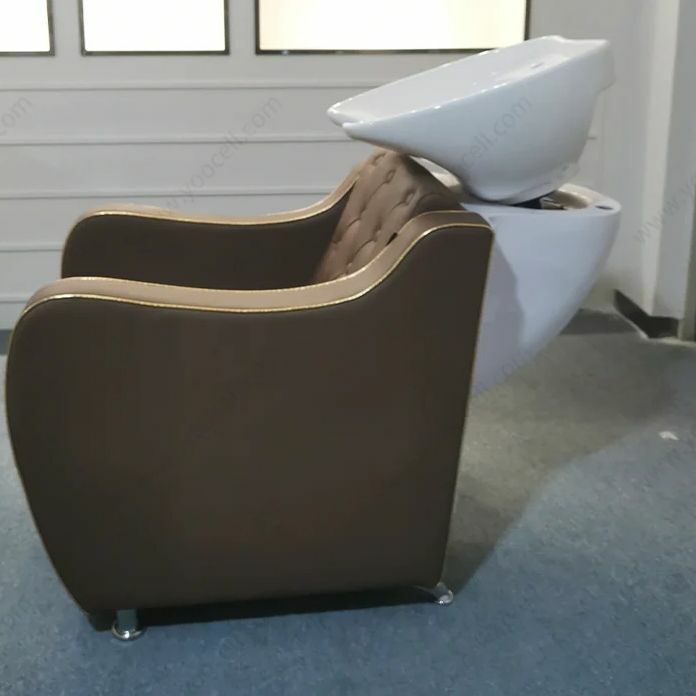 Brązowy kolor fryzjerski szampon miska krzesło meble do salonu fryzjerskiego szampon krzesło do mycia z masażem