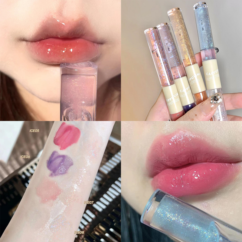 Water Gloss Spiegel Lipgloss Lip Glazuur Dubbele-End Vloeibare Lipstick Niet Vervagen Lip Tint Blijvende Hydraterende Lipgloss voor Vrouwen