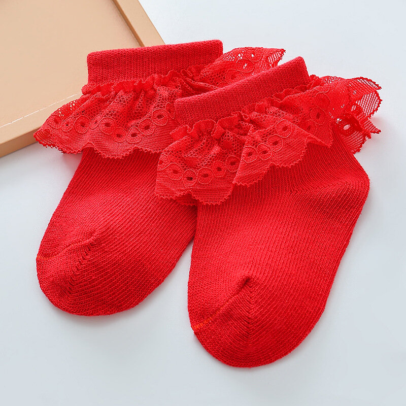 Носки для маленьких девочек, осенние детские кружевные носки, милые красные носки для новорожденных, для новорожденных, весенние аксессуары для малышей 0-6 месяцев, милые носки для маленьких девочек