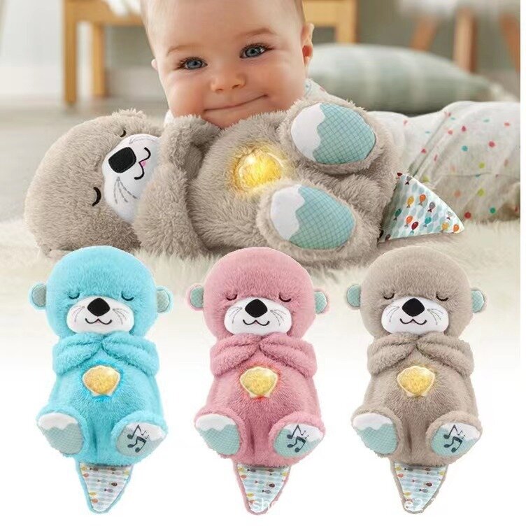 Mainan boneka bayi, untuk tidur putih kebisingan menenangkan Otter mewah dengan lampu musik teman tidur bayi hadiah mainan boneka suara