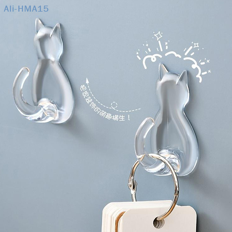 2Pcs Cats Tail Hooks Resin On Wall Creativity Cute Coat Hook Rack Hanging Decor For Bathroom Kitchen Room Home Accessories