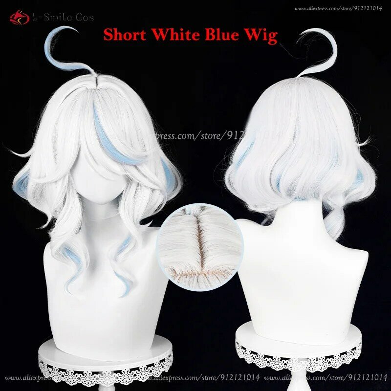 Fontaine Focalors Cosplay Wig 100cm Long Furina Wigs Blue White Curly Women Wigs Heat Resistant Hair Anime Wigs + Wig Cap