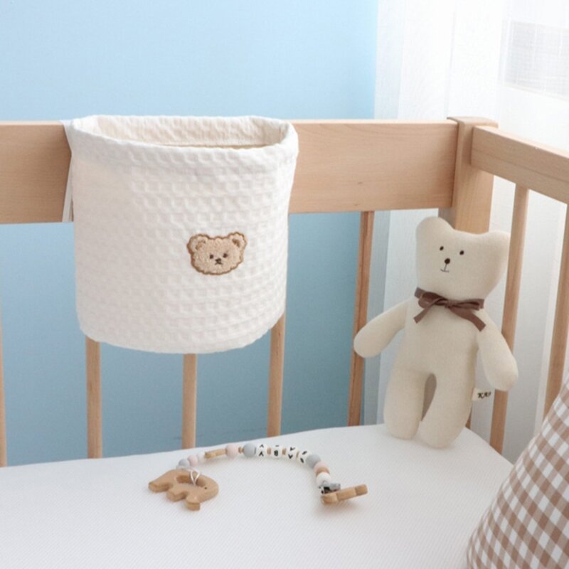 Y1UB Bawełniana torba do wieszania przy łóżku niemowląt na pieluchy, smoczki, gryzaki, chusteczki dla niemowląt