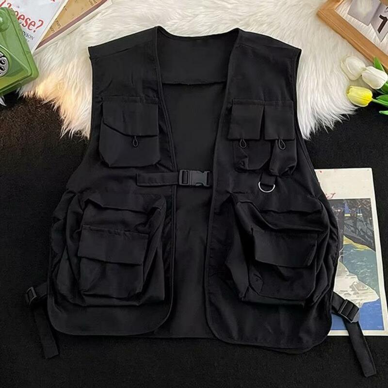 Men Vest Streetwear Cargo Waistcoat Unisex Hip Hop Style Vest with Multi Pockets Buckle Closure for Women Men Men Vest Jacket