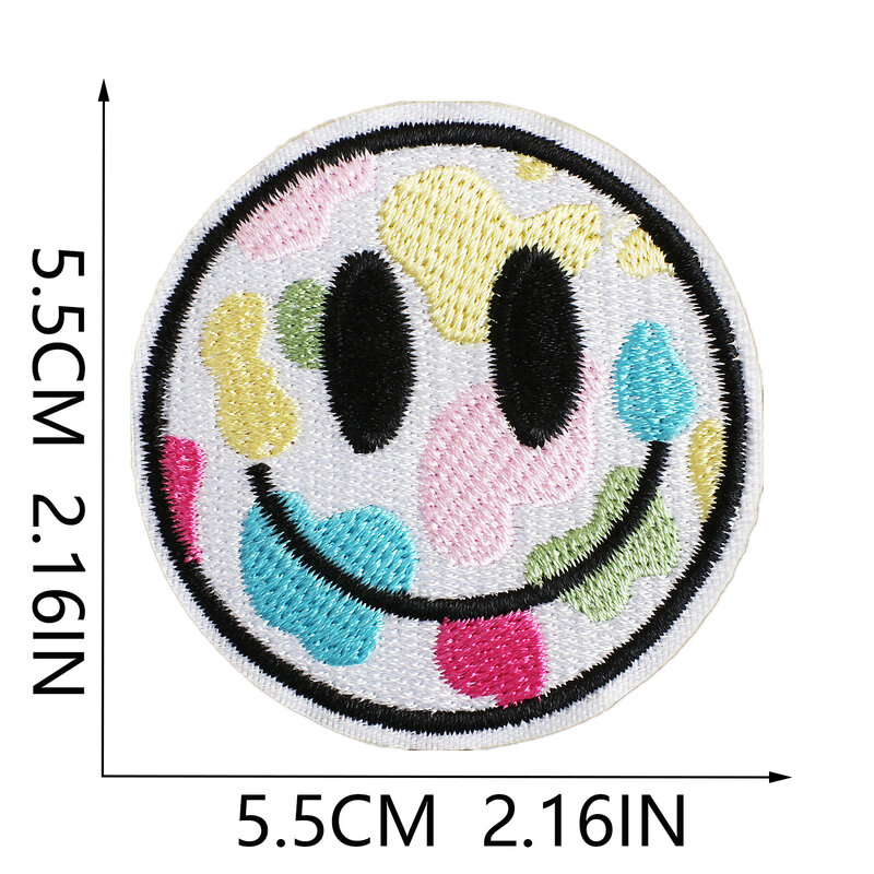 Hot DIY Embroidery Patch Happy Smile Face Good Vibes Heart Flower Heat-adhesive Fast Iron Sticker Positive Energy Clothing Badge