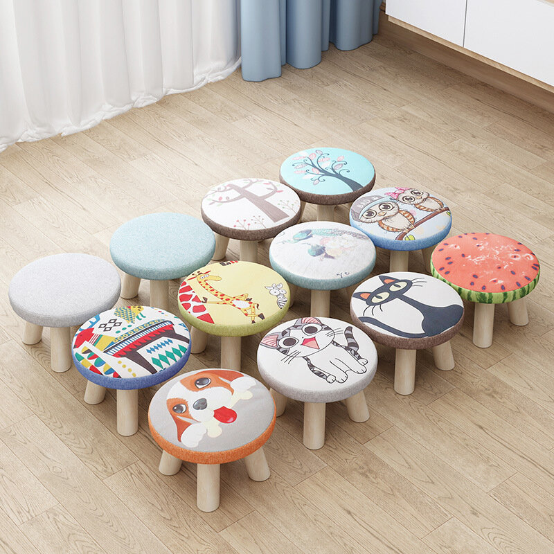 Wooden chair Stool Cover Cotton Linen portable ottoman footstool living room small footrest stool covers for foot rest