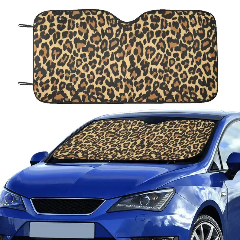 Parasol con estampado de leopardo para parabrisas de coche, Protector de cubierta automática, visera de ventana, decoración de pantalla, accesorios de guepardo de animales